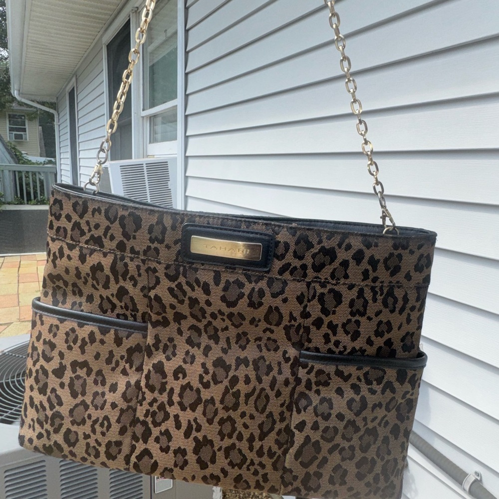 Tahari Brown Leopard Print Shoulder Bag